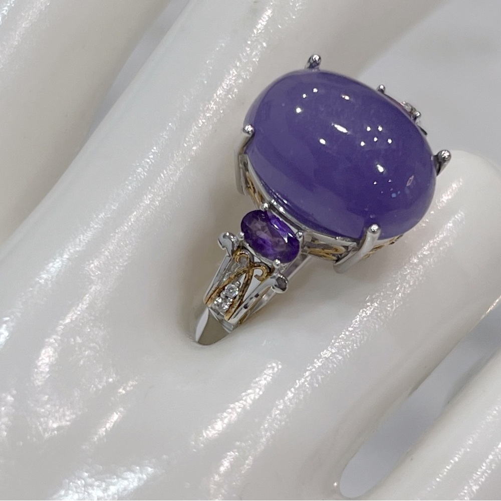 Burmese Purple Jade Multigemstone YG and Sterling Cocktail Statement Ring Sz 8 - Picture 8 of 13